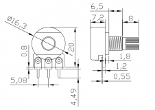 Переменный резистор 50 КОм (потенциометр, короткая ручка 15 мм, диаметр 6мм)
