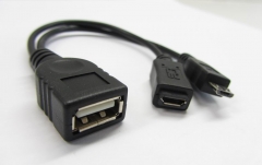 USB OTG дата кабель - microUSB (папа) с дополнительным питанием microUSB (мама)