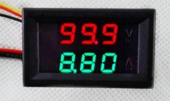 Сдвоенный вольтметр/амперметр (0-100В/0-9.99А) (красный + зеленый цвет, встроенный шунт, 3 разряда)