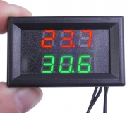 Двойной цифровой термометр -20°С +100°С два внешних NTC датчика, 4-28В, 3-х разрядный, красный+зеленый цвет