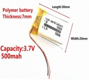Литий-полимерный аккумулятор 3,7В  072030 702030 500 мАч