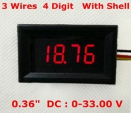 Электронный встраиваемый вольтметр 0В-33В (красный, 4 разряда) 0.36
