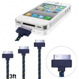 Кабель USB для Apple iPhone 4, 4S, 3, 3S, 3GS, iPad, iPad 2, iPad 3, (30pin) 1м с оплеткой из плетеной ткани