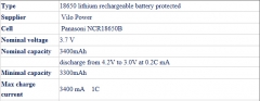 Аккумулятор NCR18650B LiitoKala (Panasonic) 3400mAh 3.7В 10.96Wh максимальный ток 5А, с защитой