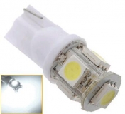 Светодиодная лампа для автомобиля цоколь T10, 12В 2Вт 5 SMD светодиодов 5050 белый цвет