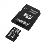 Карта памяти Smartbuy microSDHC, 4GB , SB4GBSDCL4-00 (с адаптером), Class 4