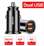 Мощный адаптивный двойной USB-адаптер от прикуривателя Baseus Quick Charge QC4.0 QC3.0, 5В 4.5А, 9В 3А, 12В 2.5А, 30Вт