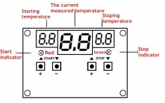 Цифровой бескорпусной 12В регулятор температуры W1401 с NTC термопарой, -10 ~ +100°C, 12В, ток управления 10A