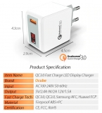 Адаптер питания - зарядное устройство AC 100-240В - DC 18 Вт USB QC3.0 5В 3А, 9В 2А, 12В 1.5А с вольтметром и амперметром (для зарядки планшетов и смартфонов)