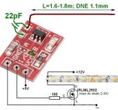 Миниатюрный сенсорный выключатель (датчик касания) на базе TTP223-BA6