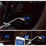 Двойной интеллектуальный USB-адаптер от прикуривателя 2 х 5В 3.1А с вольтметром, амперметром и термометром °C, синий дисплей