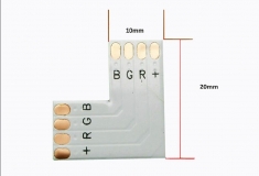 Плоский 4-х контактный угловой соединитель для светодиодных RGB-лент шириной 10 мм зажимной