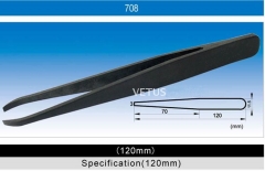 Пинцет 708 VETUS с изогнутыми концами, черный, антистатический пинцет из пластмассы, 12 см