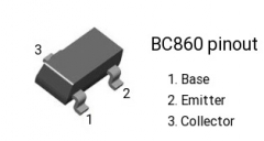 Транзистор BC860 PNP, 50В, 100mA/-0.1A, 150 МГц, 110 ~ 800 мв-/-0.25В,  SOT-23