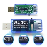 Электронный портативный OLED USB-тестер 9 в 1 (напряжение  3.30-33В, ток 0-5А, мощность, емкость, температура, время зарядки) USB2.0, 3 разряда, синиЙ, белый, черный