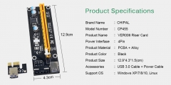 Райзер PCI-E Riser Card Ver 006 4-pin питание molex х1 - х16 с кабелем USB 3.0