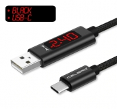 Кабель USB - USB Type C 1м 3А с встроенным вольтметром и амперметром, нейлоновая + металлическая помехозащищенная оплетка