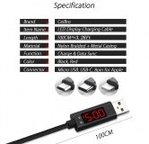 Кабель USB - USB Type C 1м 3А с встроенным вольтметром и амперметром, нейлоновая + металлическая помехозащищенная оплетка