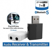 Bluetooth приемник - передатчик ZF169PLUS v5.0 3-в-одном, USB, 3.5мм AUX вход и выход