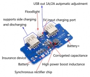 Модуль для Power Bank зарядное устройство с двойным USB 5В 2*2.0A для 1-6 шт аккумуляторов 18650 с LED-индикацией, 69*32мм