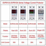 SVP916-63A Регулируемое реле защиты по напряжению и току до 63А с вольтметром и амперметром, на DIN-рейку 35мм