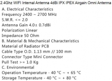 Антенна 4dBi IPX IPEX Airgain Omni 2.4 - 2.7 ГГц для WiFi Bluetooth, разъем IPEX 50 Ом с FPC, усиление 4 db