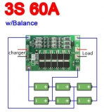 Контроллер заряда разряда PCM BMS 3S max 60A 12.6В для 3 Li-Ion аккумуляторов с балансиром, rev2.3