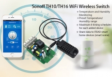 Дистанционное управление нагрузкой до 16А, измерение температуры, влажность, Wi-Fi  реле, одноканальное Sonoff TH16 для управления любым электроприбором, розеткой или выключателем со смартфона через Интернет. (Android, IOS), SONOFF