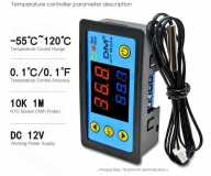 Цифровой контроллер температуры с термопарой, W3231, -55°С ~ +120°C, 24В, ток управления 10A, красный + синий дисплей