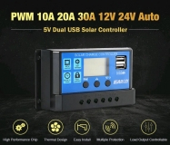 Солнечный контроллер заряда аккумуляторной батареи PWM-30A с ШИМ и USB-выходом (12В / 24В 30А)